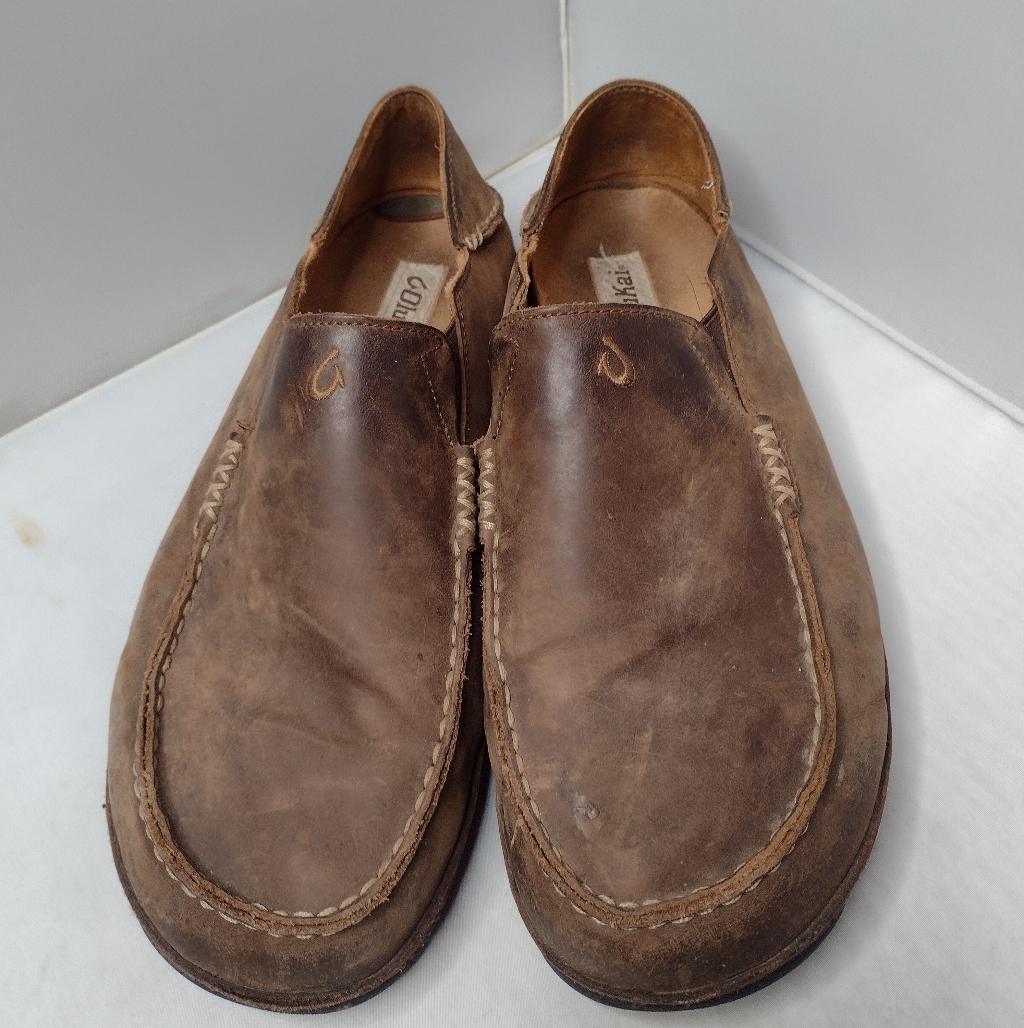 Olukai Moloa Men’s Slip-On Shoes 11. 5 Brown Leather Loafers Slippers J
